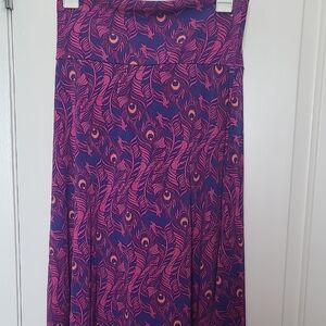 LuLaRoe Maxi Skirt with Pink and Purple Feather Design